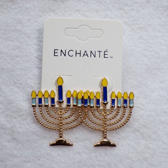 🕎HOST PICK🕎Large Gold Hanukkah Menorah Post Earrings Jewish Judaic - Picture 5 of 7